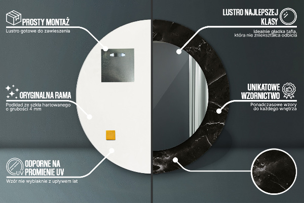 Miroir rond imprimé Pierre de marbre