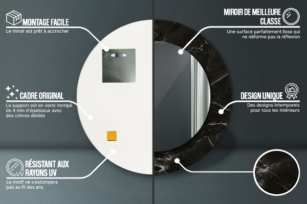 Miroir rond imprimé Pierre de marbre