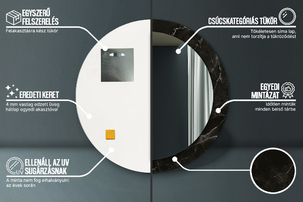 Miroir rond imprimé Pierre de marbre