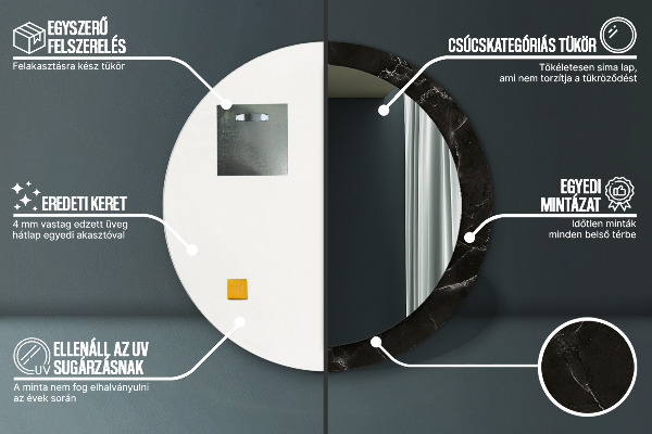 Miroir rond imprimé Pierre de marbre
