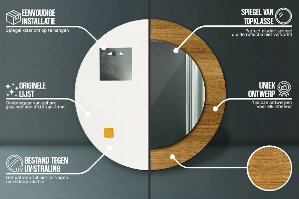 Miroir rond imprimé Chêne rustique