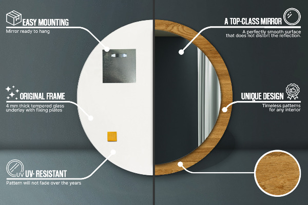 Miroir rond imprimé Chêne rustique