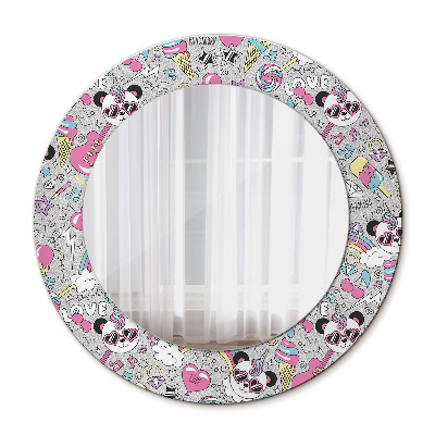 Miroir rond imprimé Panda licorne