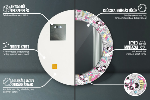 Miroir rond imprimé Panda licorne