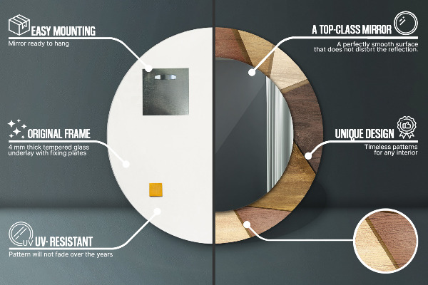Miroir rond imprimé Bois 3d géométrique