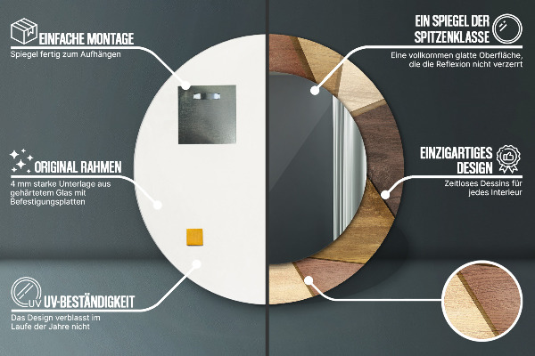 Miroir rond imprimé Bois 3d géométrique