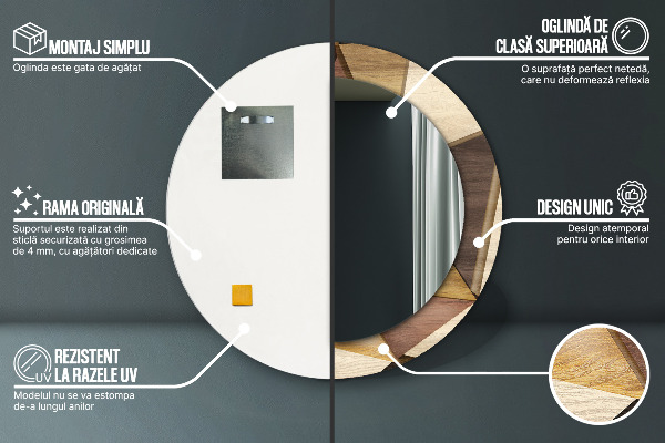 Miroir rond imprimé Bois 3d géométrique