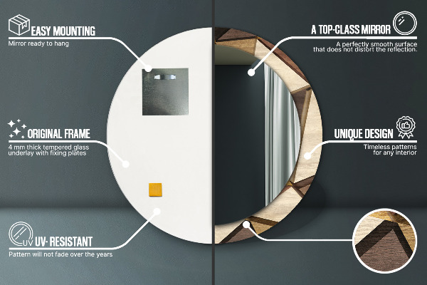 Miroir rond imprimé Bois 3d géométrique