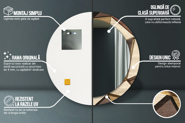 Miroir rond imprimé Bois 3d géométrique
