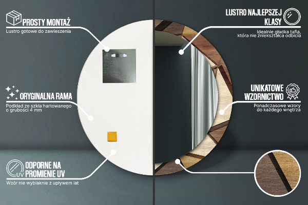 Miroir rond imprimé Bois 3d géométrique