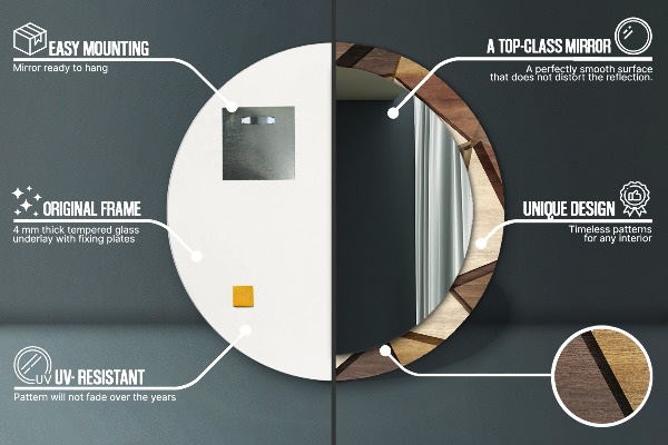 Miroir rond imprimé Bois 3d géométrique