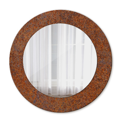 Miroir rond cadre avec impression Métal rouillé