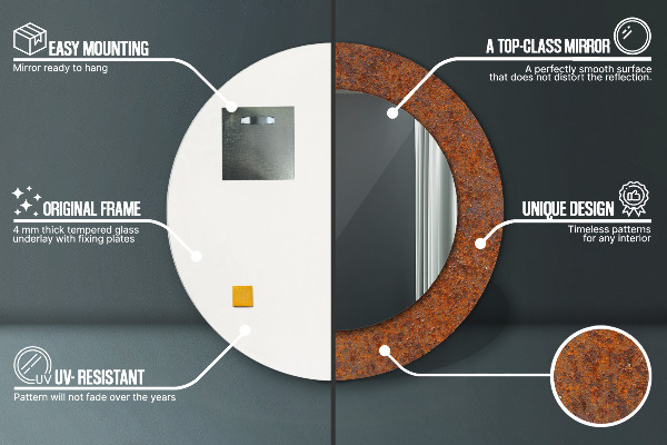 Miroir rond cadre avec impression Métal rouillé