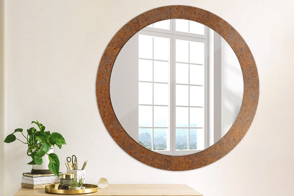 Miroir rond cadre avec impression Métal rouillé