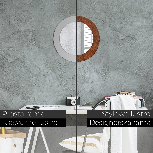 Miroir rond cadre avec impression Métal rouillé