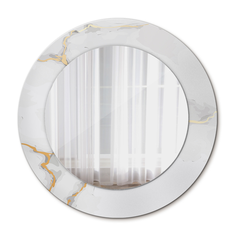 Miroir rond cadre avec impression Marbre doré blanc