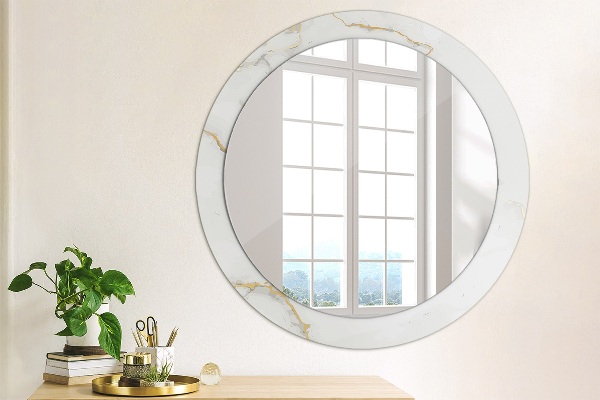 Miroir rond cadre avec impression Marbre doré blanc