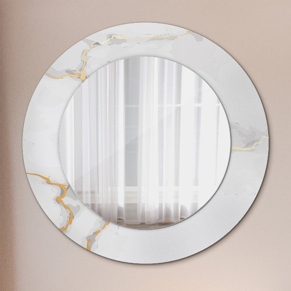 Miroir rond cadre avec impression Marbre doré blanc