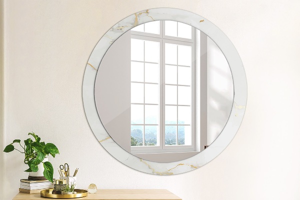 Miroir rond cadre avec impression Marbre doré blanc