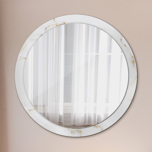 Miroir rond cadre avec impression Marbre doré blanc
