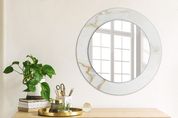 Miroir rond cadre avec impression Marbre doré blanc