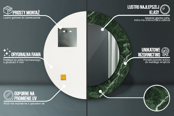 Miroir rond cadre avec impression Marbre vert