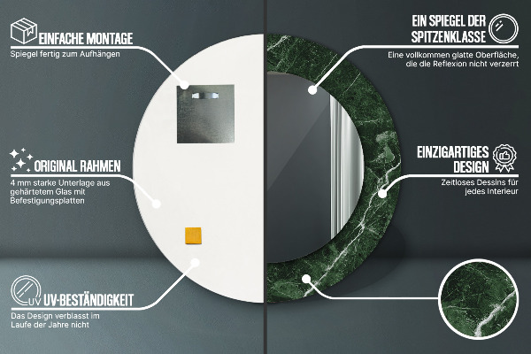 Miroir rond cadre avec impression Marbre vert