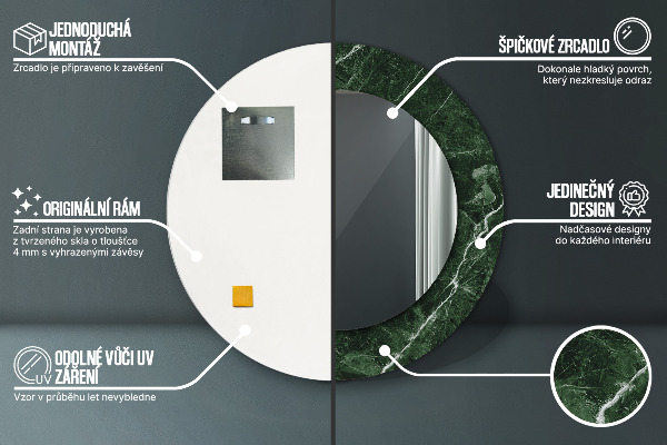 Miroir rond cadre avec impression Marbre vert