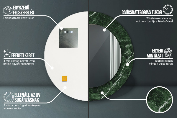 Miroir rond cadre avec impression Marbre vert