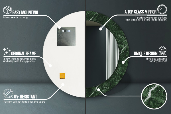 Miroir rond cadre avec impression Marbre vert