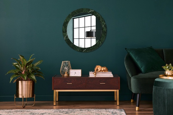 Miroir rond cadre avec impression Marbre vert