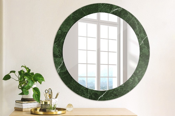 Miroir rond cadre avec impression Marbre vert