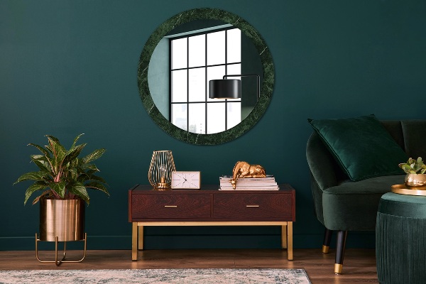 Miroir rond cadre avec impression Marbre vert