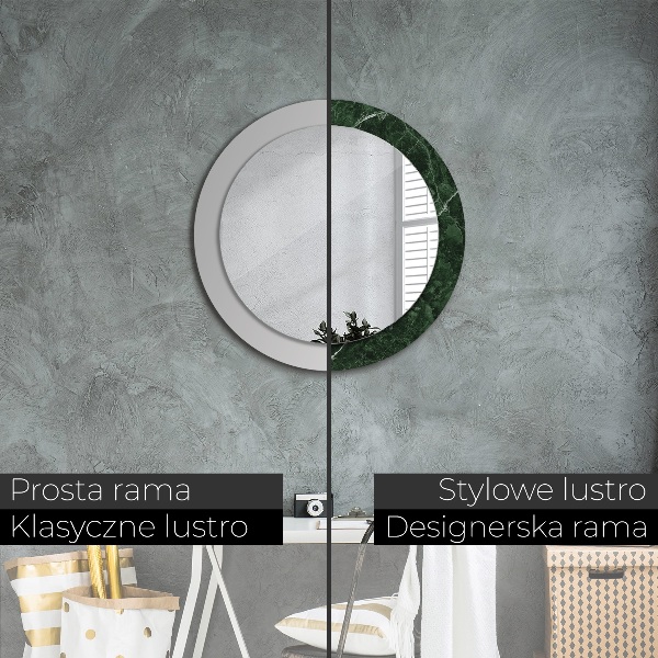 Miroir rond cadre avec impression Marbre vert