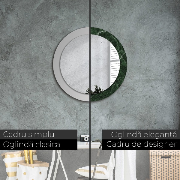 Miroir rond cadre avec impression Marbre vert