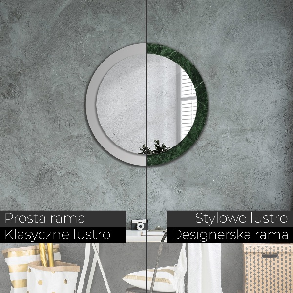 Miroir rond cadre avec impression Marbre vert