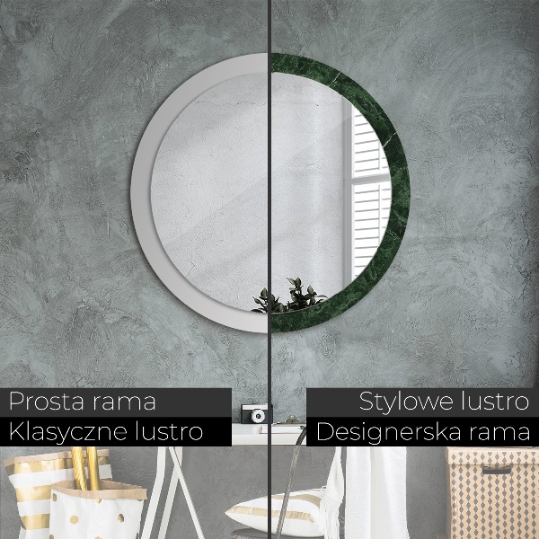Miroir rond cadre avec impression Marbre vert
