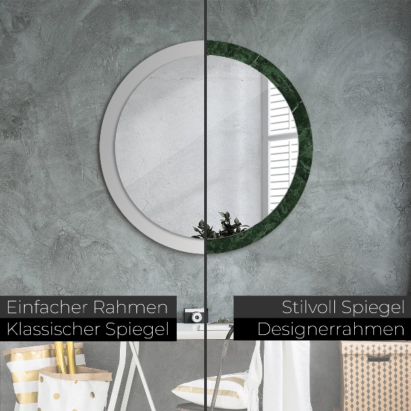Miroir rond cadre avec impression Marbre vert