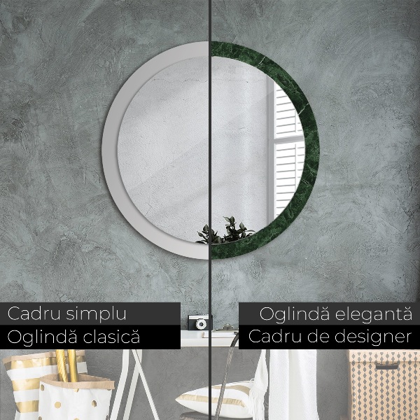 Miroir rond cadre avec impression Marbre vert