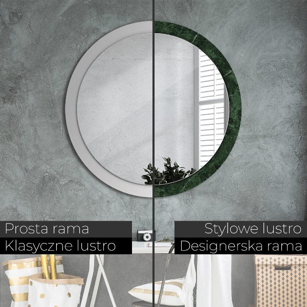 Miroir rond cadre avec impression Marbre vert