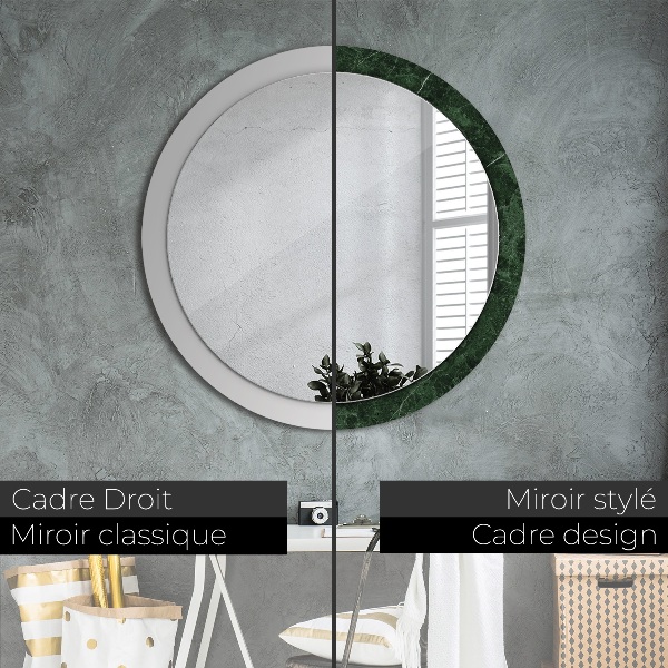 Miroir rond cadre avec impression Marbre vert