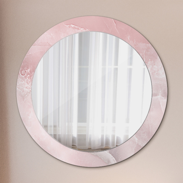 Miroir rond cadre avec impression Pierre rose