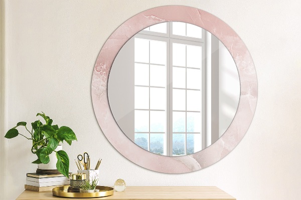 Miroir rond cadre avec impression Pierre rose