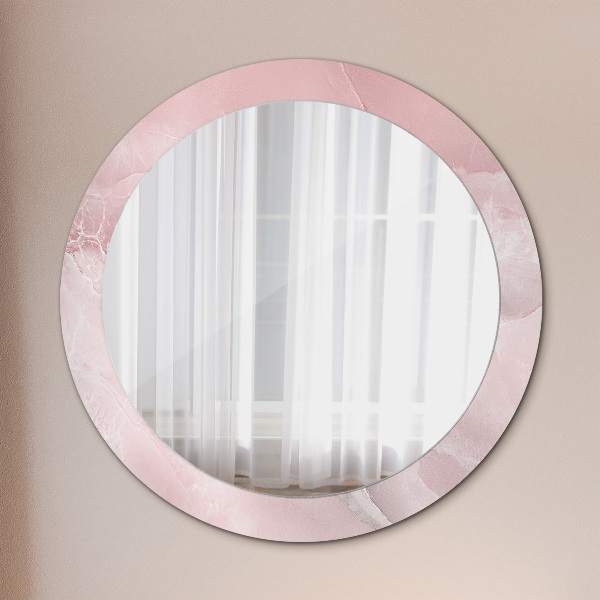 Miroir rond cadre avec impression Pierre rose