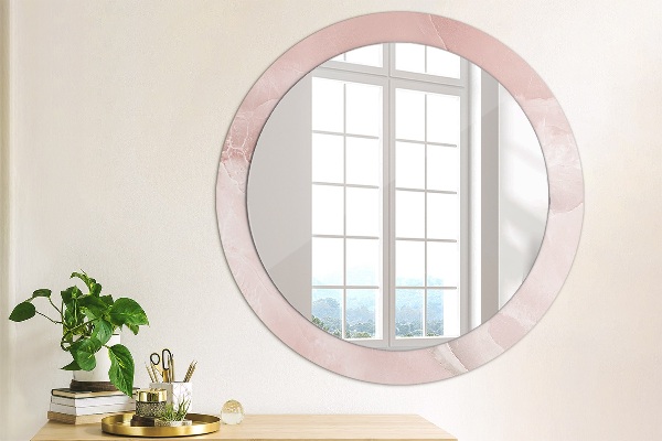 Miroir rond cadre avec impression Pierre rose