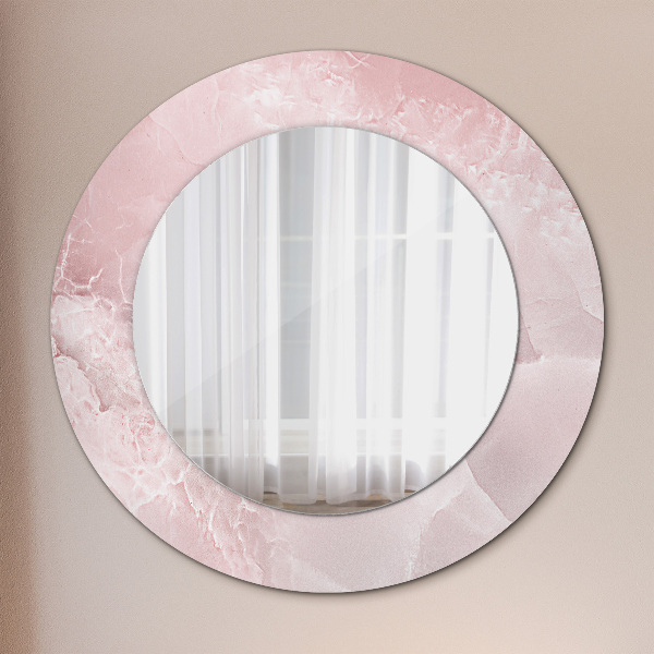 Miroir rond cadre avec impression Pierre rose