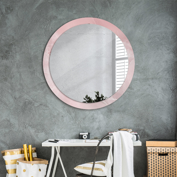 Miroir rond cadre avec impression Pierre rose