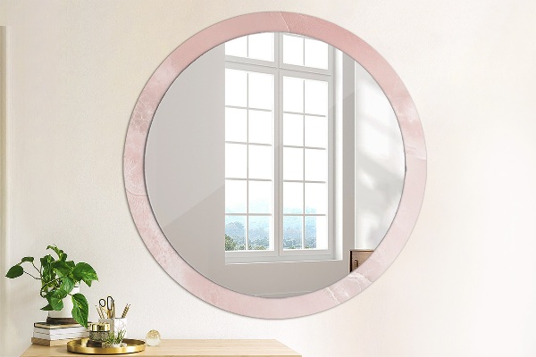 Miroir rond cadre avec impression Pierre rose