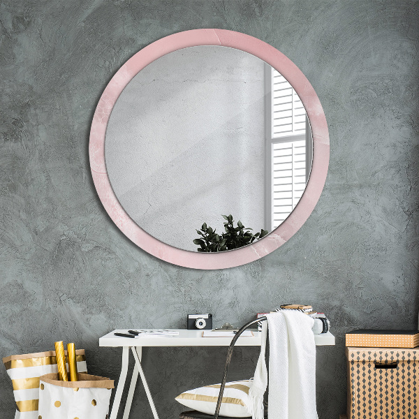 Miroir rond cadre avec impression Pierre rose