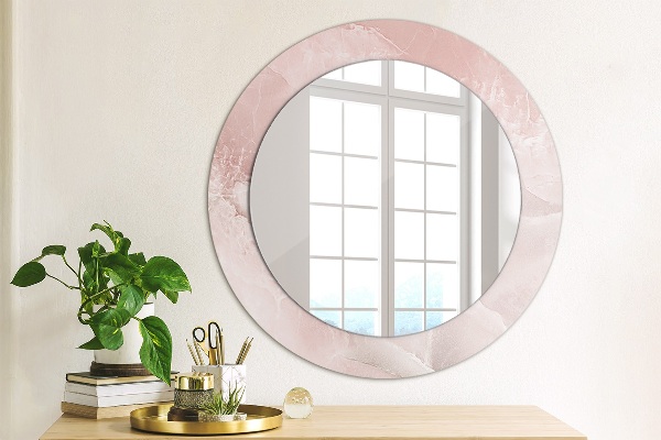 Miroir rond cadre avec impression Pierre rose